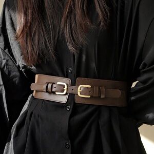 Vegan Faux Leather PU Coffee Brown Belt Stretchy Back